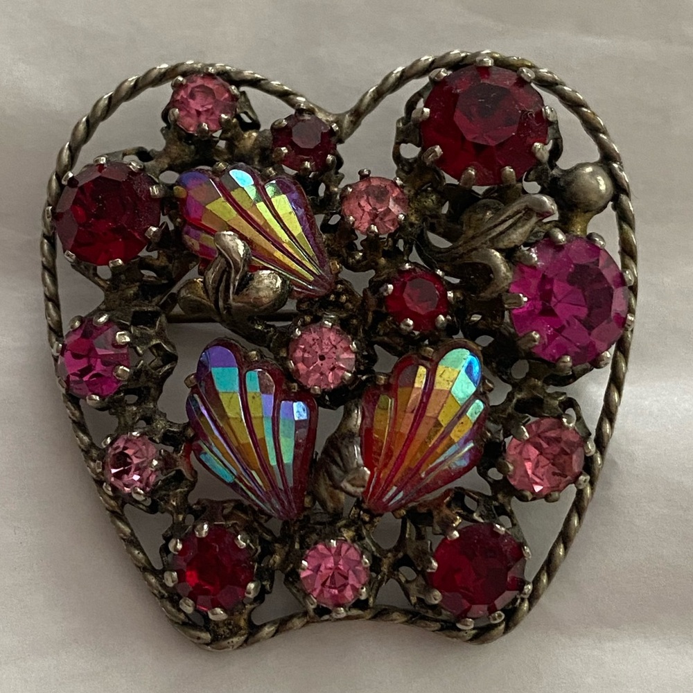 Vtg AB Purple Rhinestone Brooch Signed STAR Made in Austria